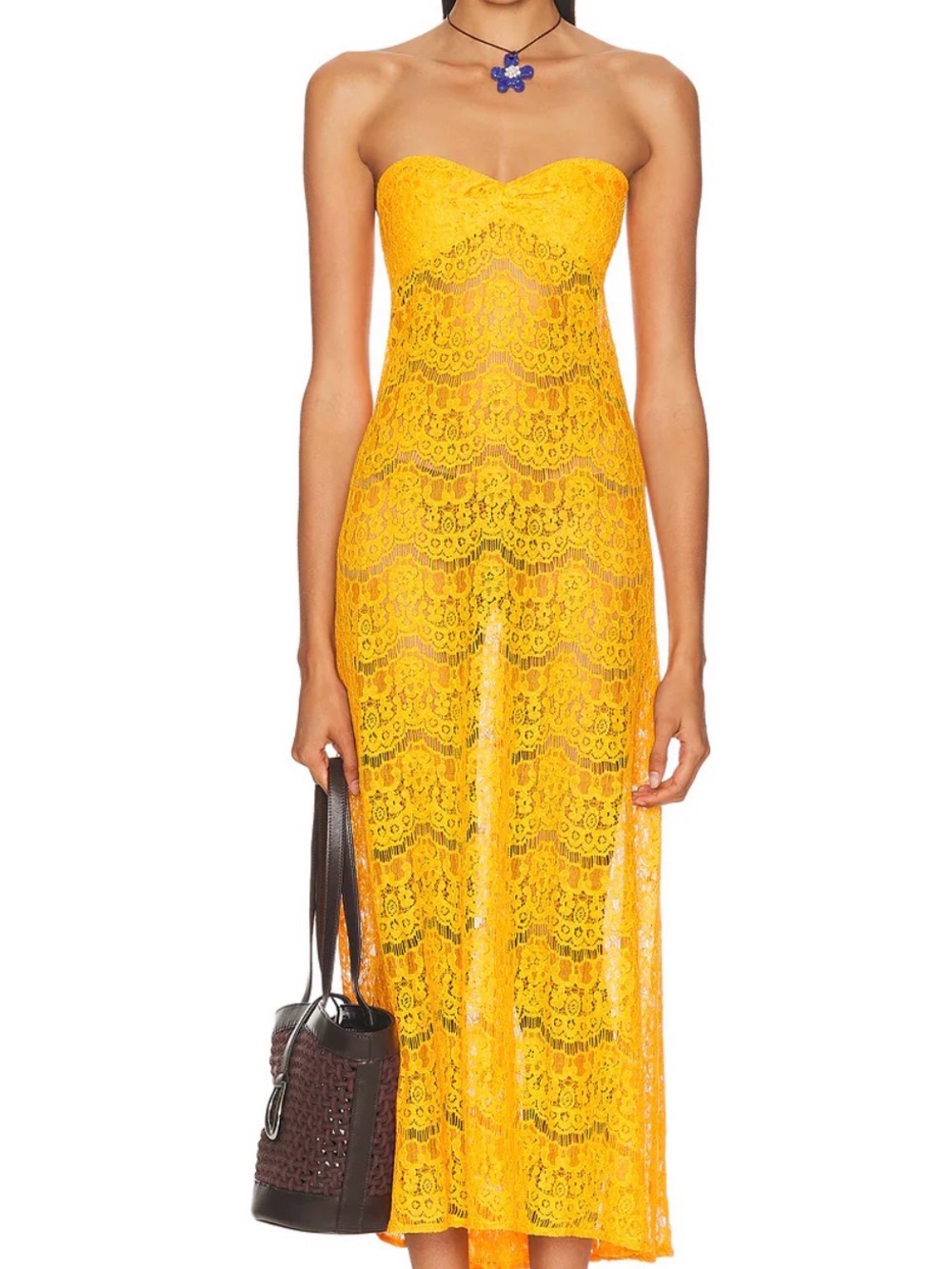 Eliou Strapless Orange Lace Maxi Dress